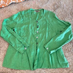 FLAX green linen collared button up shirt P